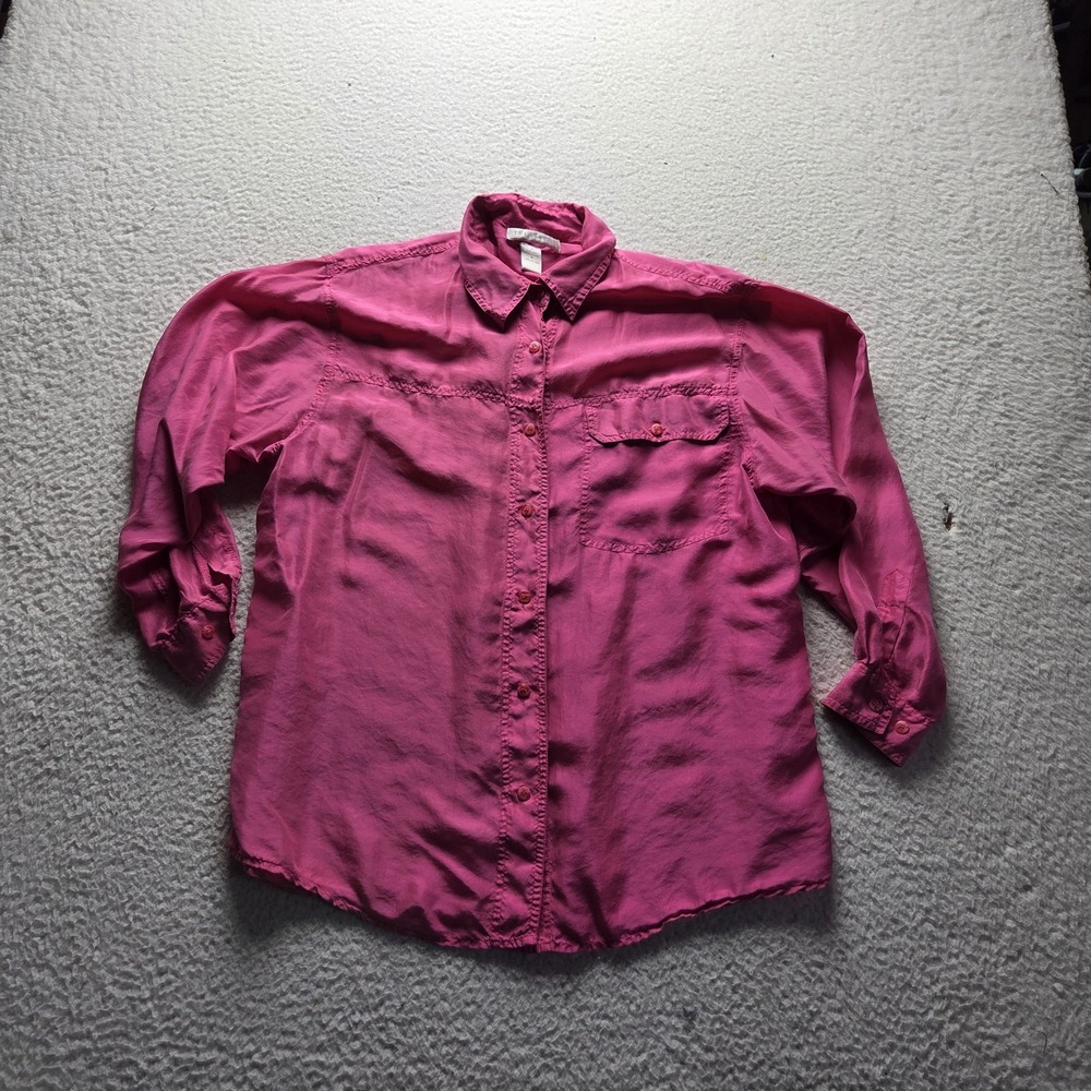 The Limited Button Up Shirt Womens M Pink 100% Silk Collared Long Sleeve Top